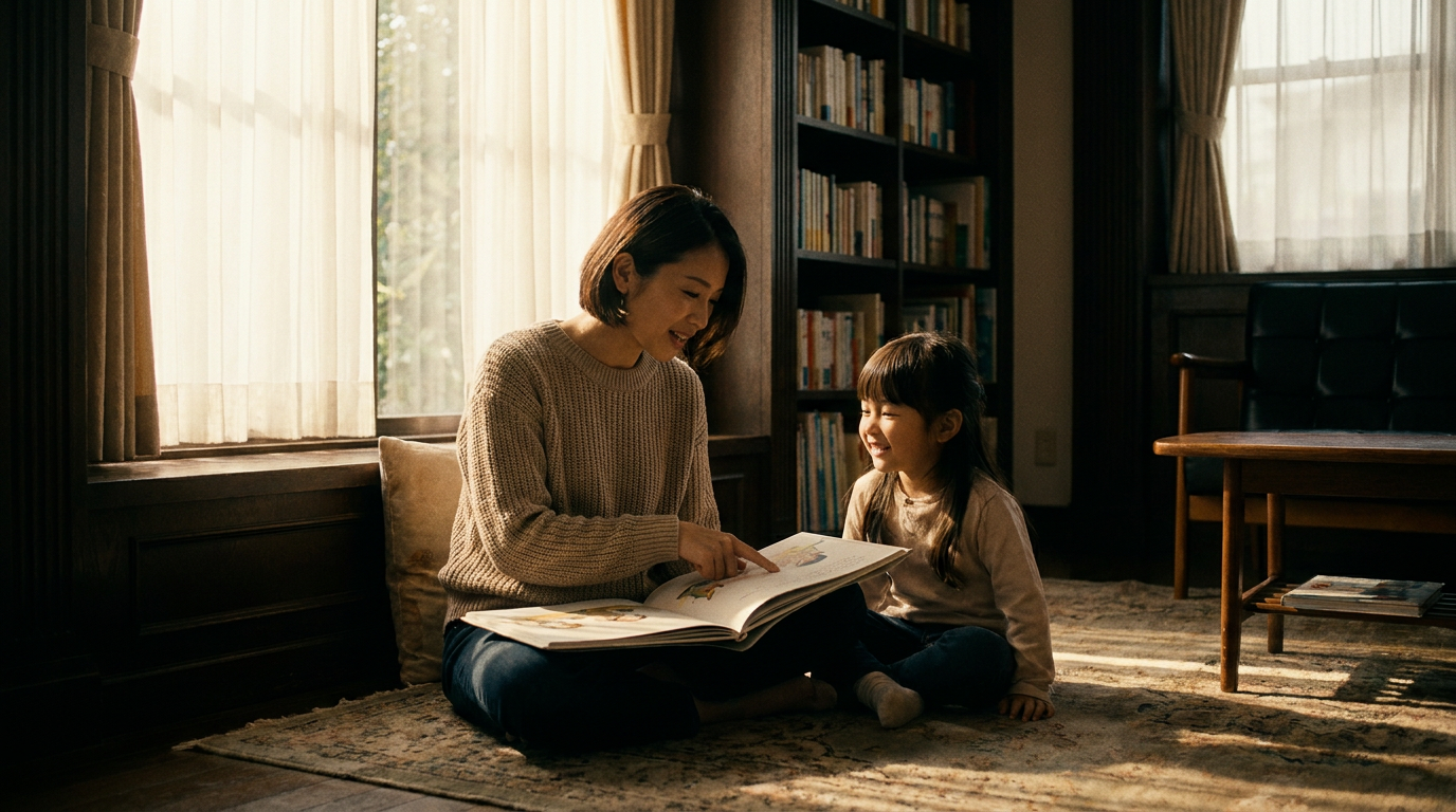 A father and daughter sit at a table to talk to kids about the cost of living by reviewing a grocery receipt together calmly.