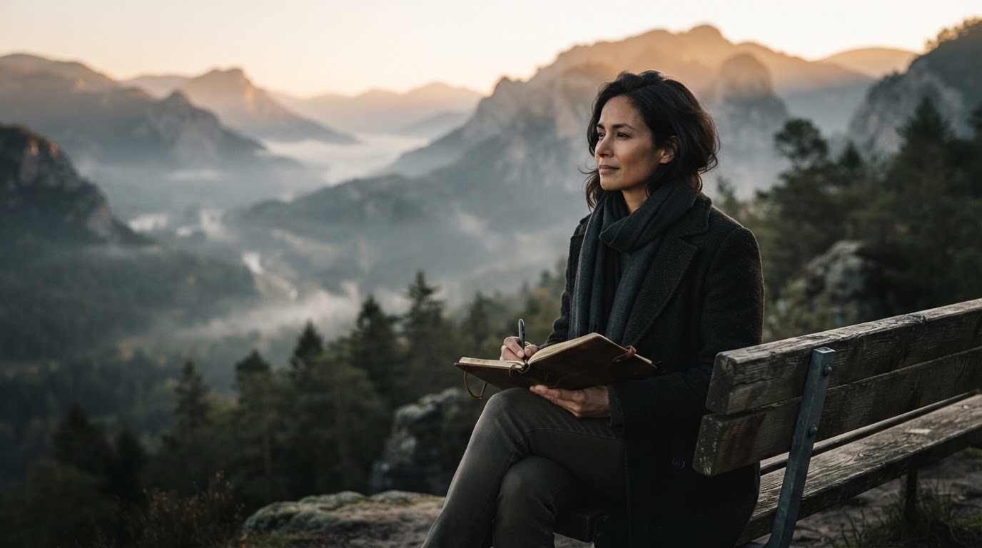A serene individual embracing a minimalist lifestyle, highlighting the mental benefits of a no-buy year.